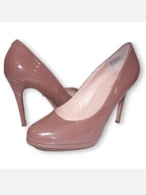 Expression Carina Tan Patent Leather Heels Classic Almond Toe Pumps Size 8.5